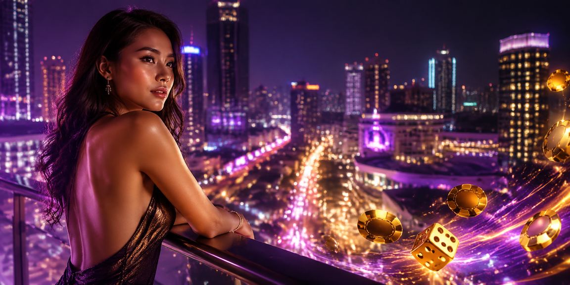 Suasana taruhan dengan pencahayaan neon yang menggambarkan atmosfer malam