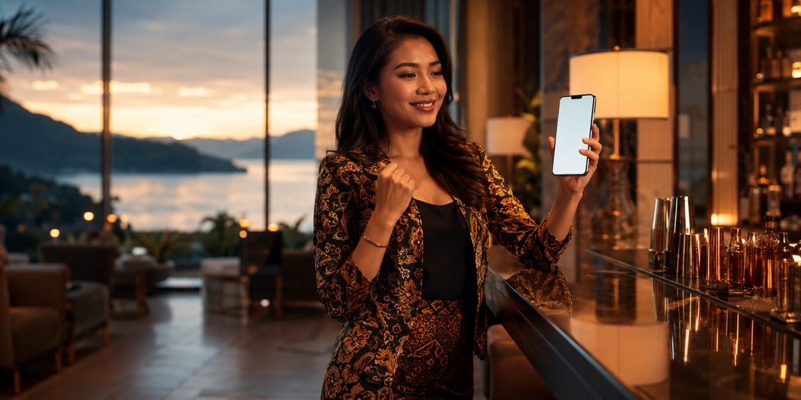 Model Vietnam memainkan casino mobile di tepi pantai yang cerah