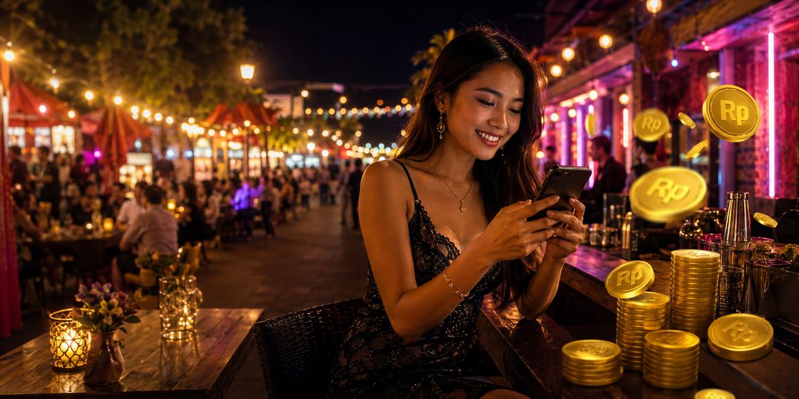 Suasana malam yang meriah dengan permainan slot di pasar malam